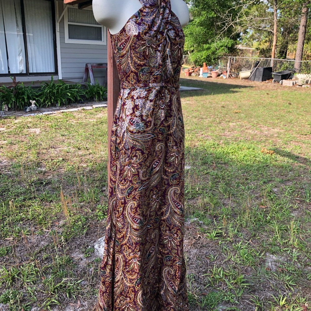 Stylish Classy Ralph Lauren Dress Maroon Paisley Print S 2